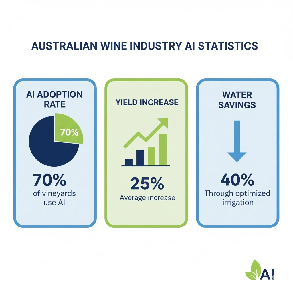 Infographic showing Australian government data on AI wine industry adoption rates and productivity improvements