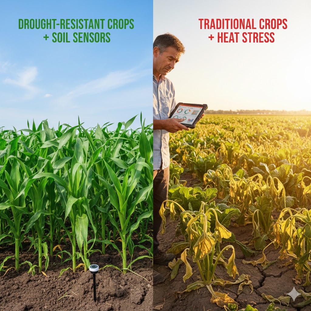 Farmer using smartphone weather and climate tracking app to monitor agricultural conditions and make planting decisions