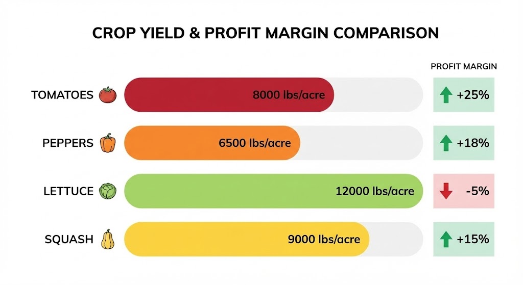 Crop performance comparison chart showing yields and profitability for farm year review